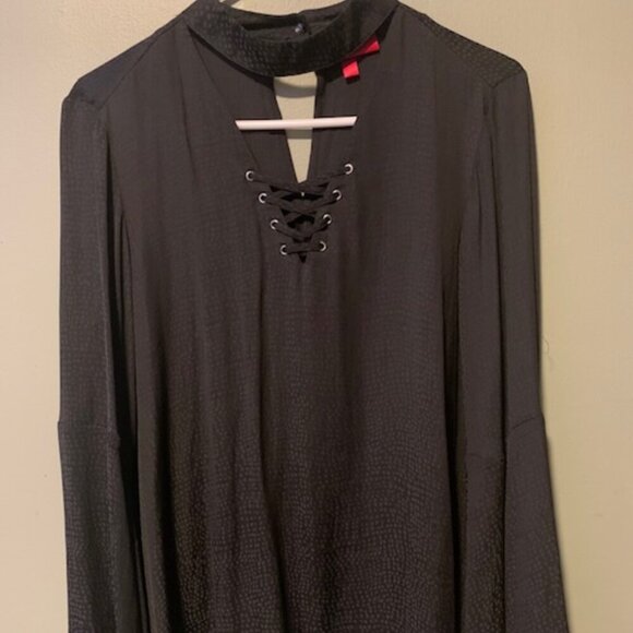 ❤️Jennifer Lopez Lace Up Choker Blouse Black Bell Sleeve Size Small, Loose Fit - Picture 1 of 11